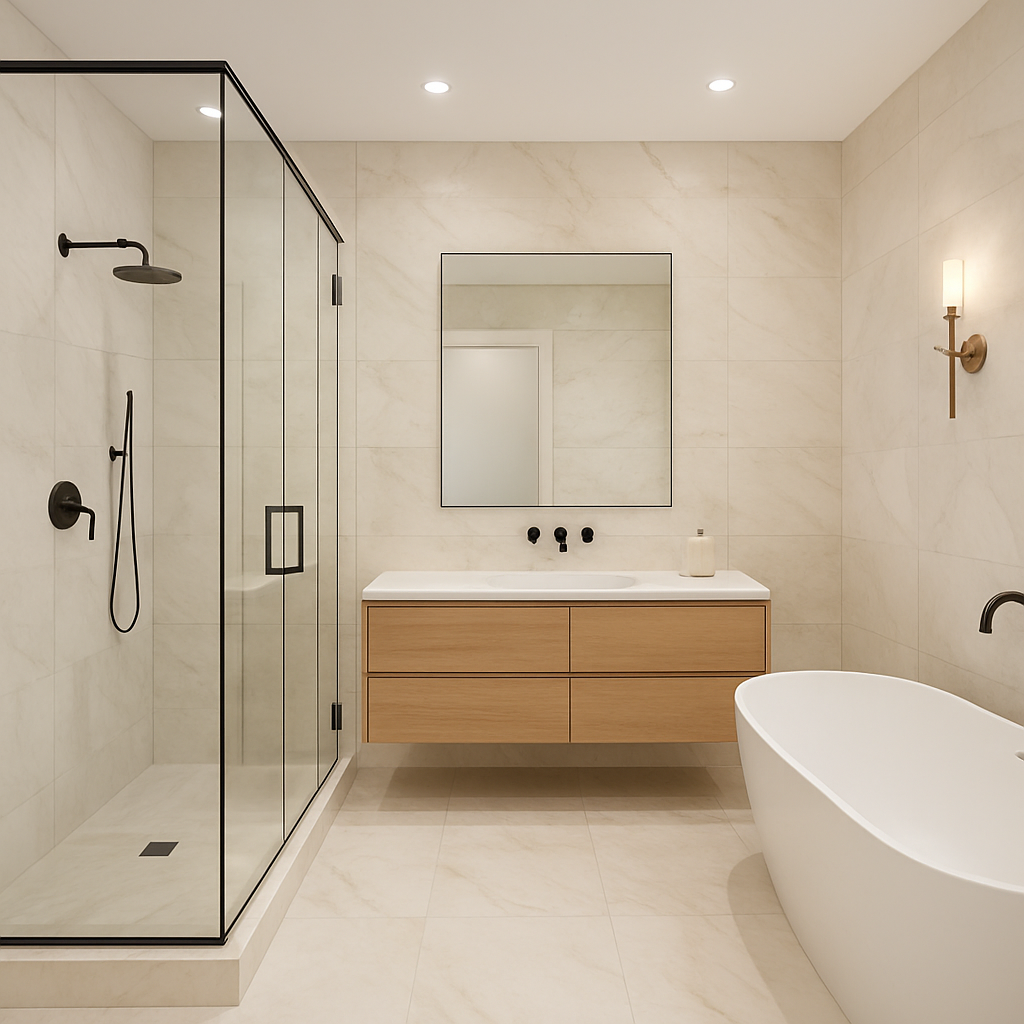 Modern bathroom upgrade with glass shower and marble tile