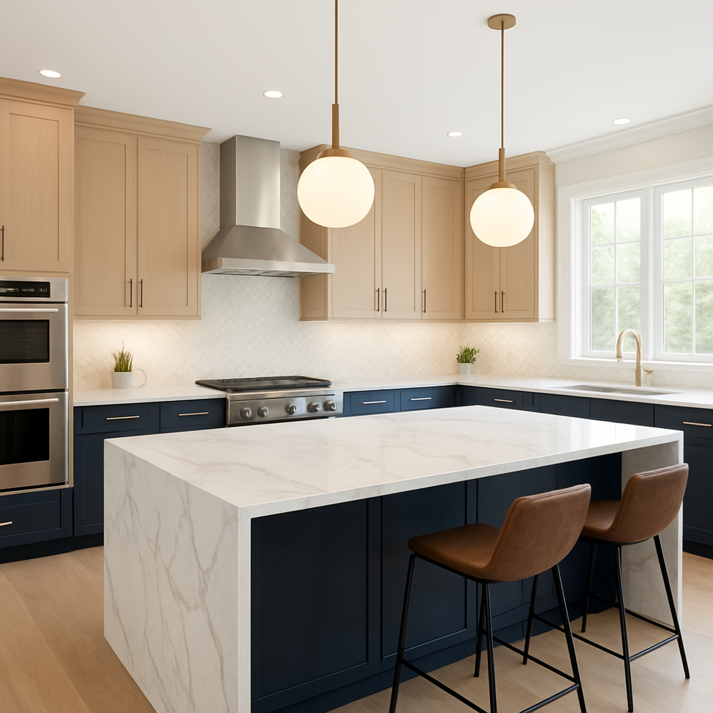 Luxury modern kitchen remodel with marble island